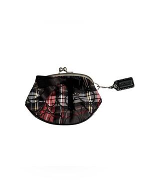 COACH Red Black Plaid Sparkle Bow Kisslock Coin Purse Rare Collection